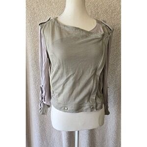 Free People Ribbed Sheer Asymmetrical Zip Moto Jacket Light Green/purple Women S